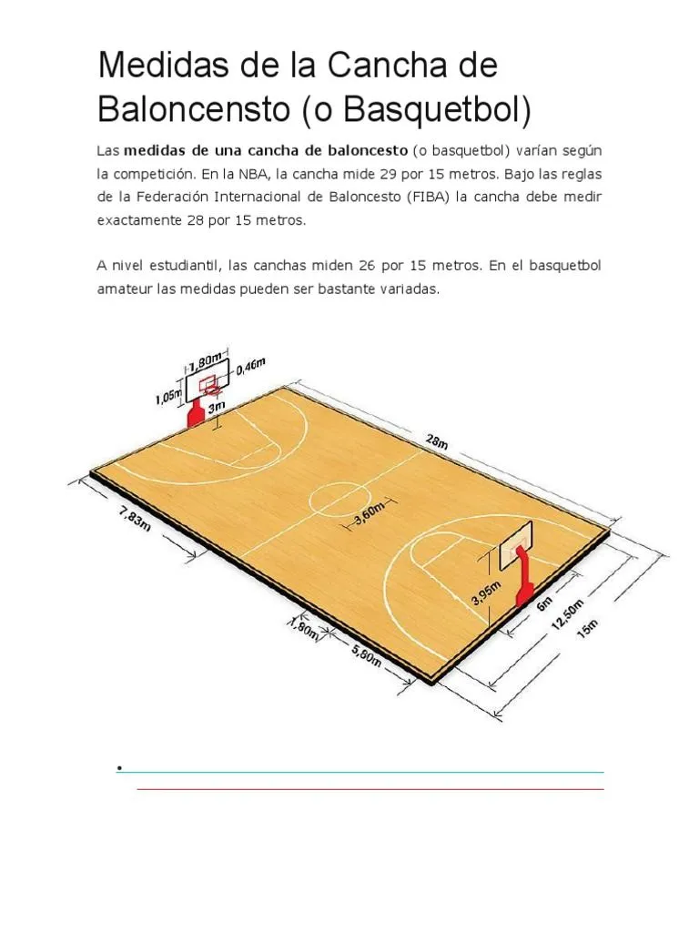 Medidas de La Cancha de Baloncensto | PDF | Juegos de pelota | Aficiones Medidas de La Cancha de Baloncensto | PDF | Juegos de pelota | Aficiones