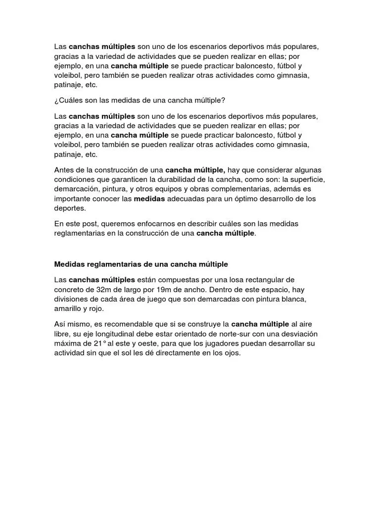 Cuáles Son Las Medidas de Una Cancha Múltiple | PDF | Pintar | Vóleibol Cuáles Son Las Medidas de Una Cancha Múltiple | PDF | Pintar | Vóleibol