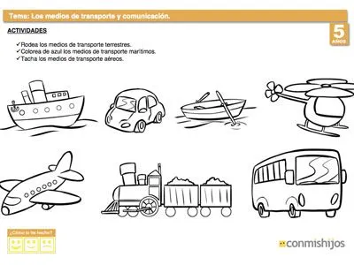 Conocer los medios de transporte. Fichas escolares para niños Conocer los medios de transporte. Fichas escolares para niños