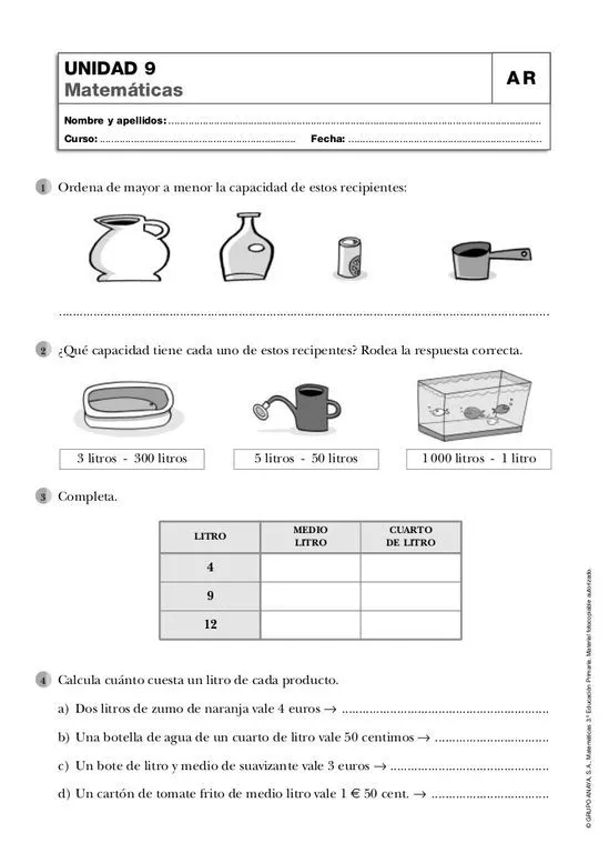 Las mejores 7 ideas de Litro | unidades de medida, fichas de matematicas, primaria matematicas Las mejores 7 ideas de Litro | unidades de medida, fichas de matematicas, primaria matematicas