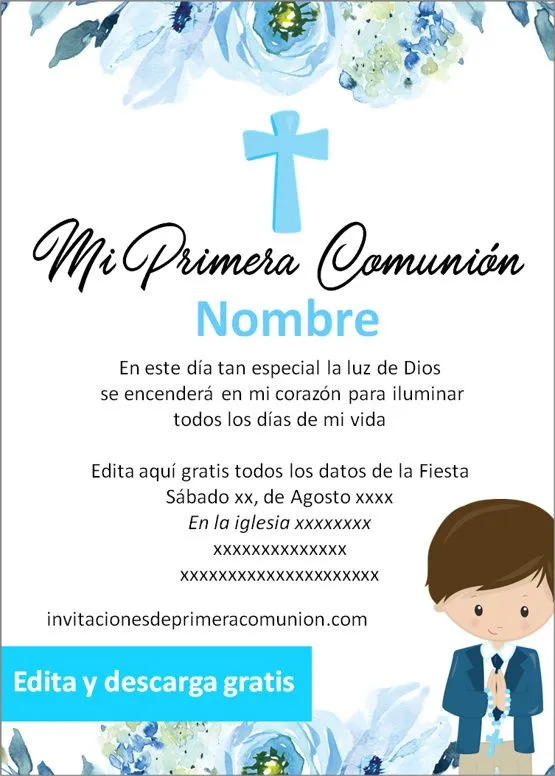 ▷ Las mejores invitaciones para Primera Comunión Niño para editar【2020】 ▷ Las mejores invitaciones para Primera Comunión Niño para editar【2020】