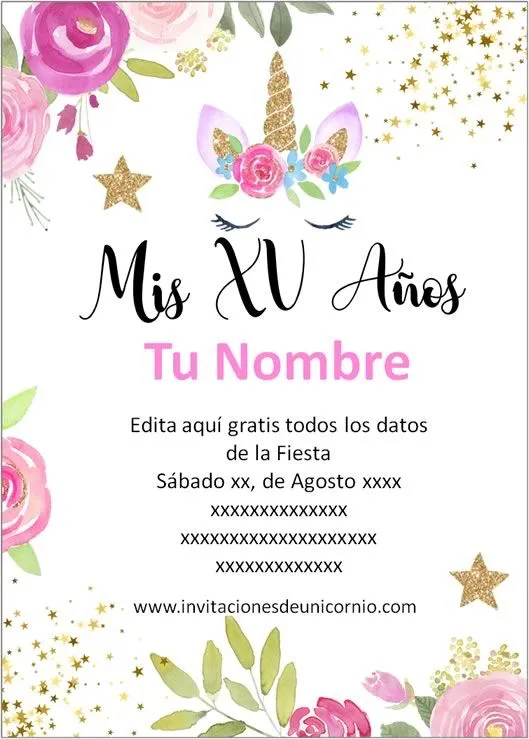 ▷ Las Mejores Invitaciones de Unicornio para XV Años para editar 2020