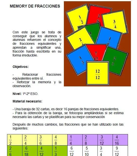 Memorama de fracciones para 4° a 6° grado | Educación Primaria Memorama de fracciones para 4° a 6° grado | Educación Primaria