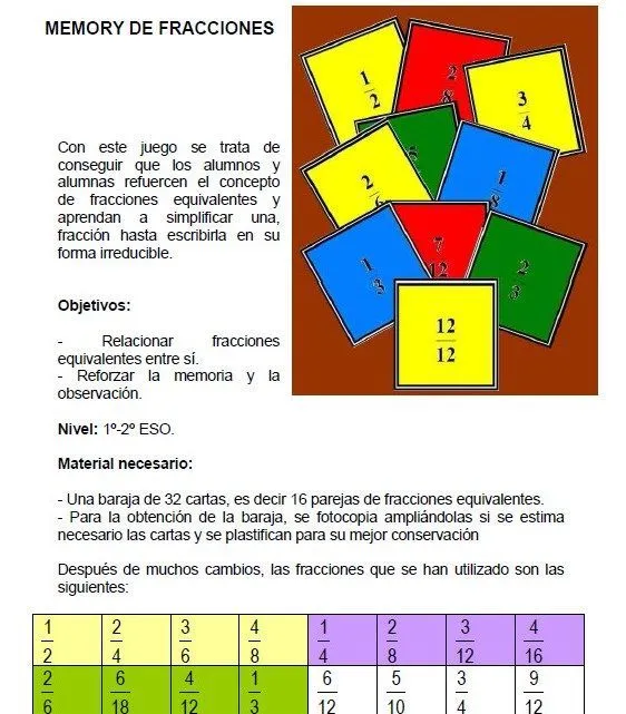 Memorama de fracciones para 4° a 6° grado - http ... Memorama de fracciones para 4° a 6° grado - http ...