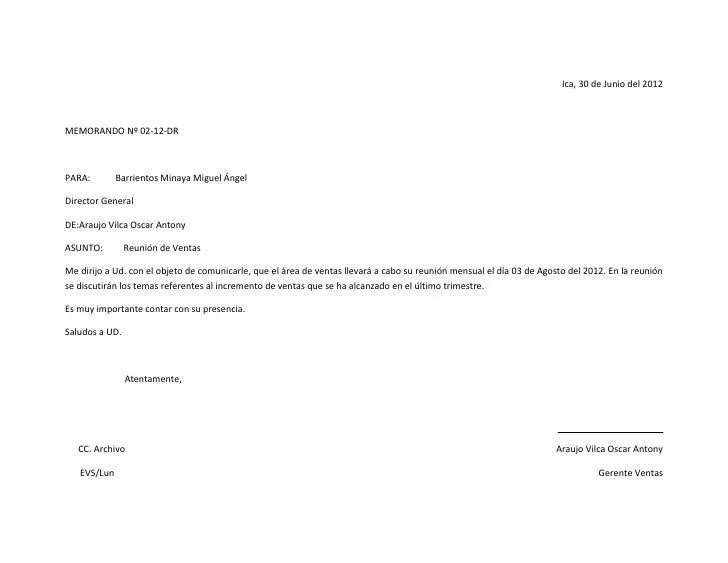 Memorandum ejemplo - Imagui