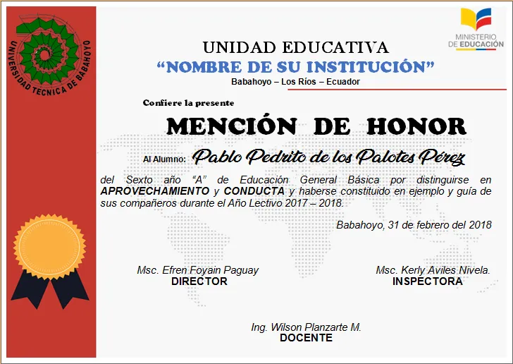 Mencion de Honor editables en Word para imprimir | AYUDA DOCENTE