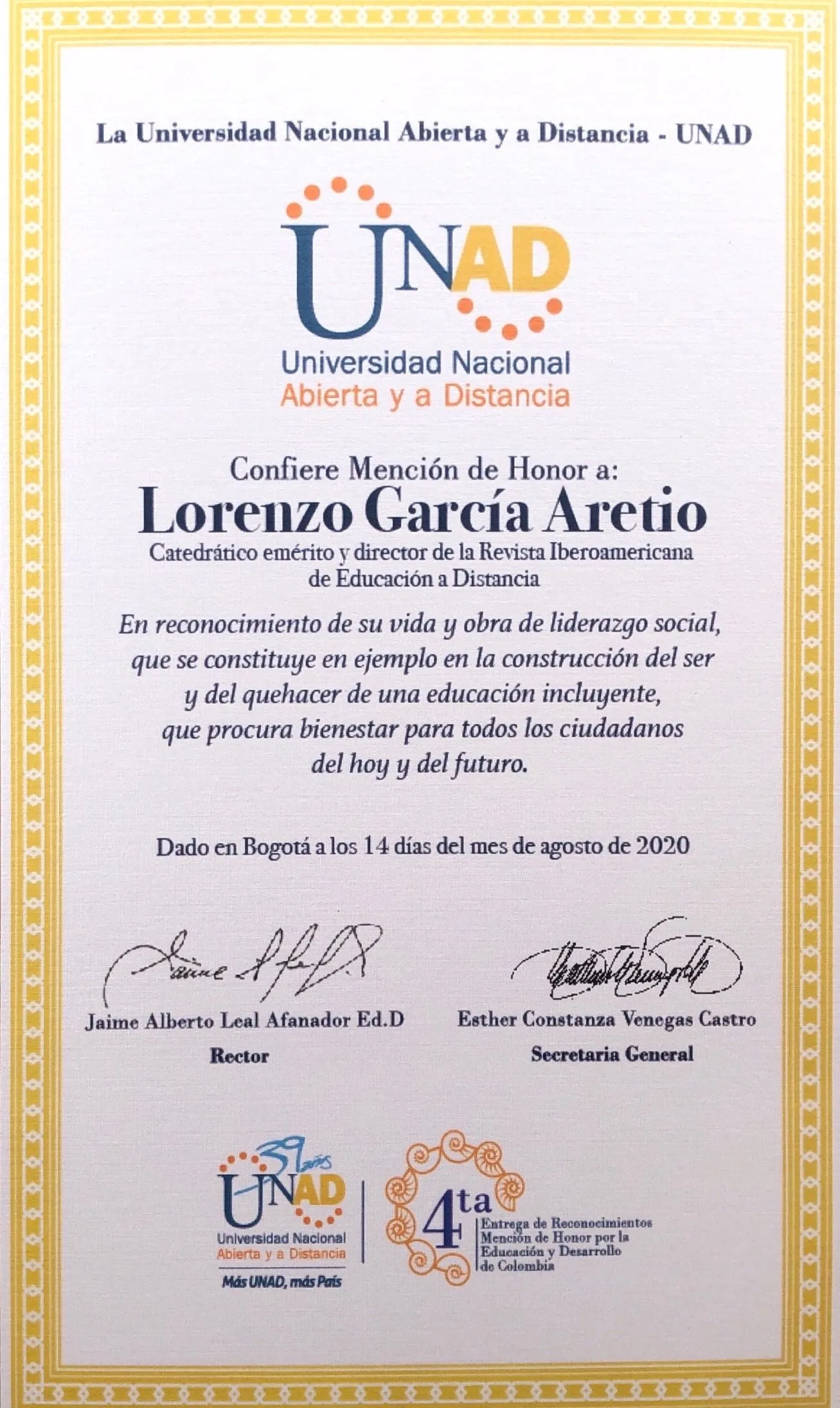 Mención de Honor por la Educación y el Desarrollo (intervención de  respuesta) | Contextos universitarios mediados