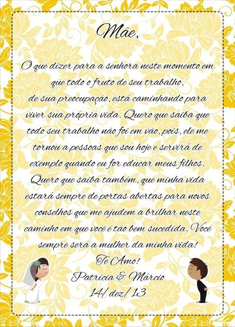 Mensagem de agradecimento aos padrinhos e pais