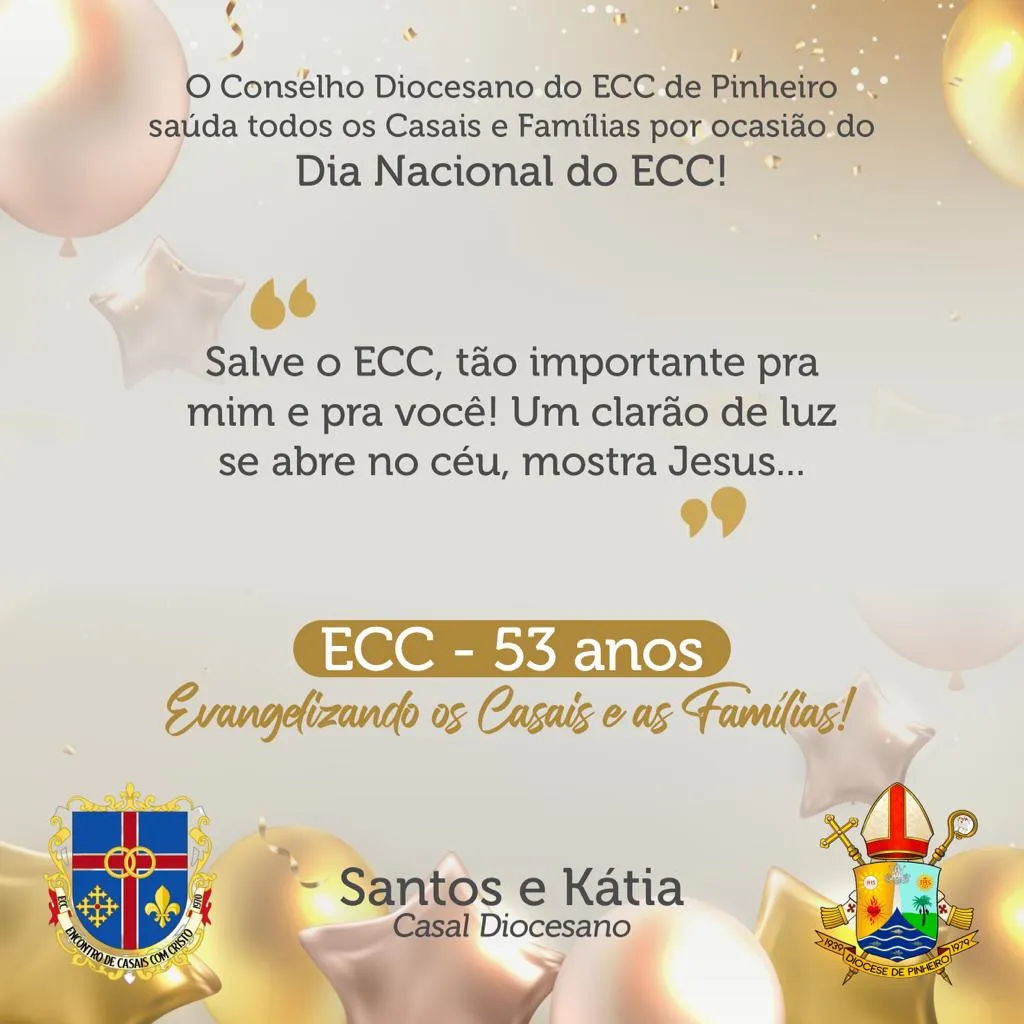 MENSAGEM DO CASAL DIOCESANO DO ECC POR OCASIÃO DO DIA NACIONAL DO ECC – Diocese de Pinheiro MENSAGEM DO CASAL DIOCESANO DO ECC POR OCASIÃO DO DIA NACIONAL DO ECC – Diocese de Pinheiro