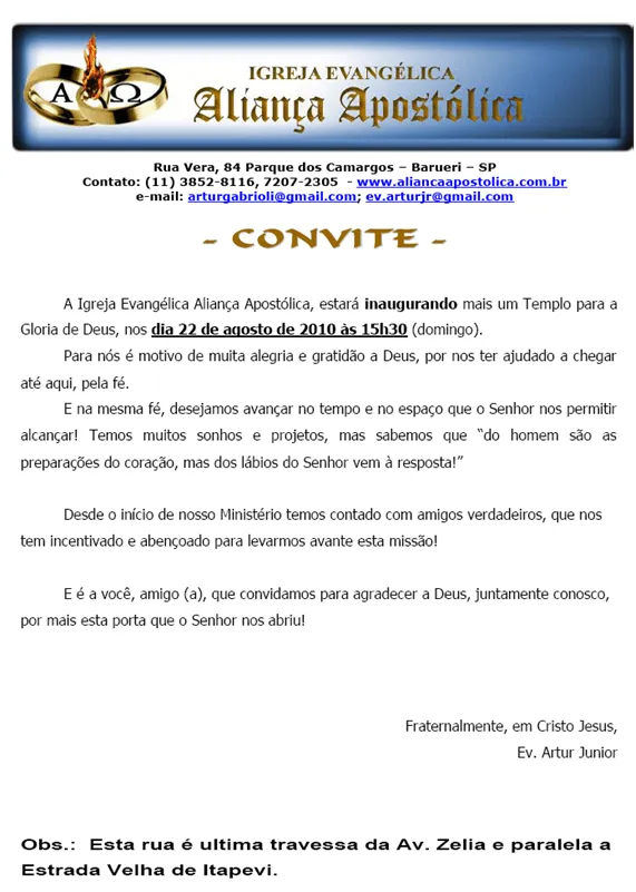 Mensagens Pr. Artur Junior: Carta Convite