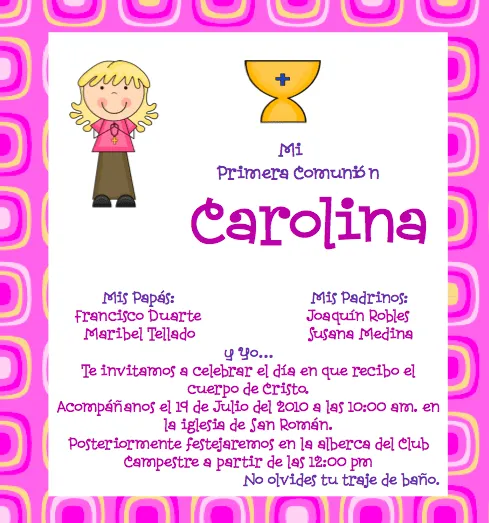 Frases para invitaciones primera comunión - Imagui