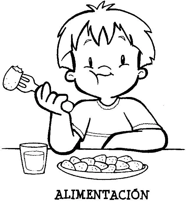 Niños comiendo alimentos nutritivos para colorear - Imagui