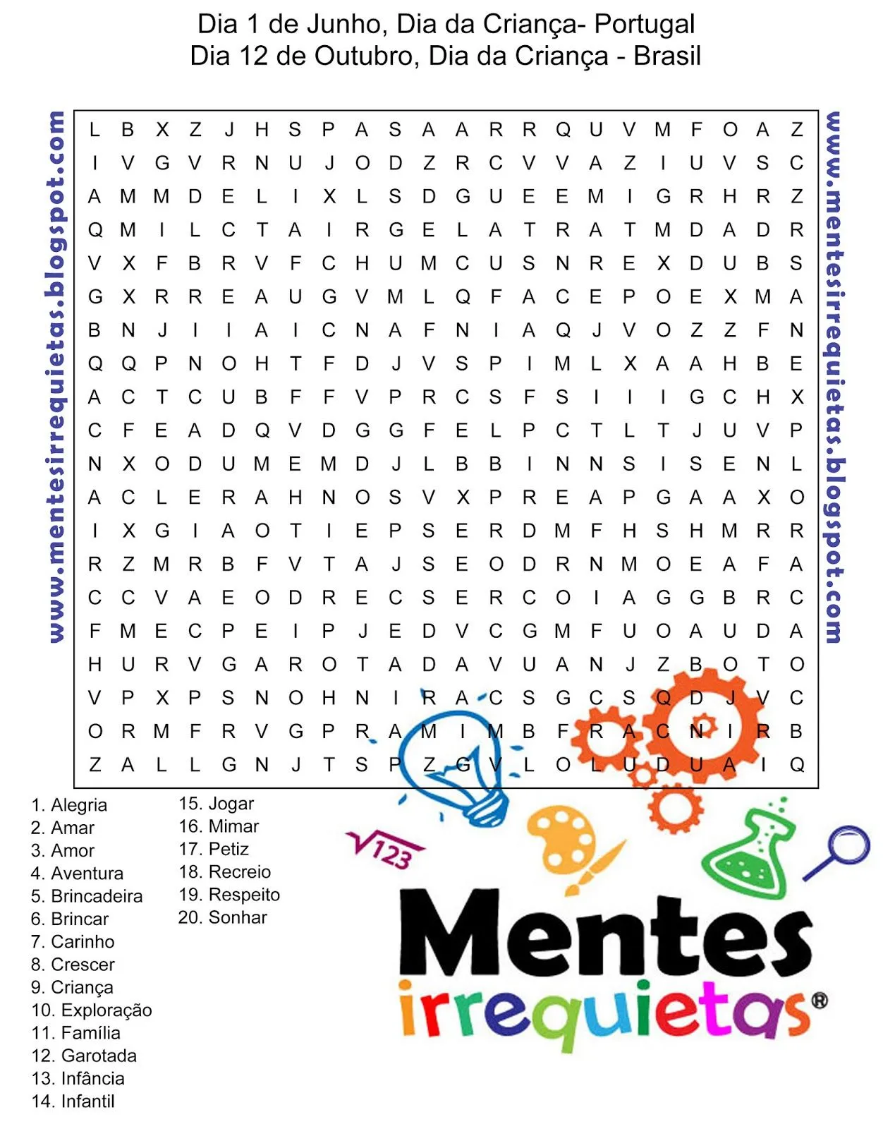 Mentes Irrequietas: Sopa de letras Dia da Criança