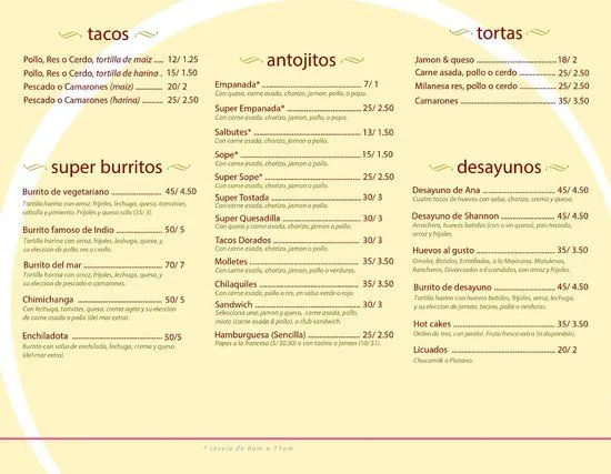 Nuestra menu en espanol- Our menu in Spanish (outside) - Picture ...