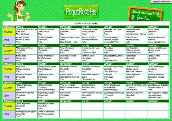 Menús semanales familiares. Mes de Abril | PequeRecetas Menús semanales familiares. Mes de Abril | PequeRecetas