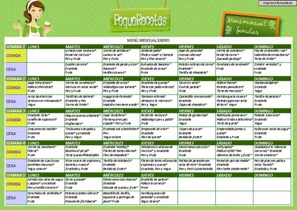 Menús semanales. Menús de comidas y cenas enero | PequeRecetas Menús semanales. Menús de comidas y cenas enero | PequeRecetas