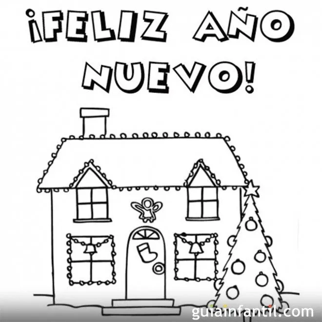 Postal con casa navideña para colorear - Felicitaciones de Año ...