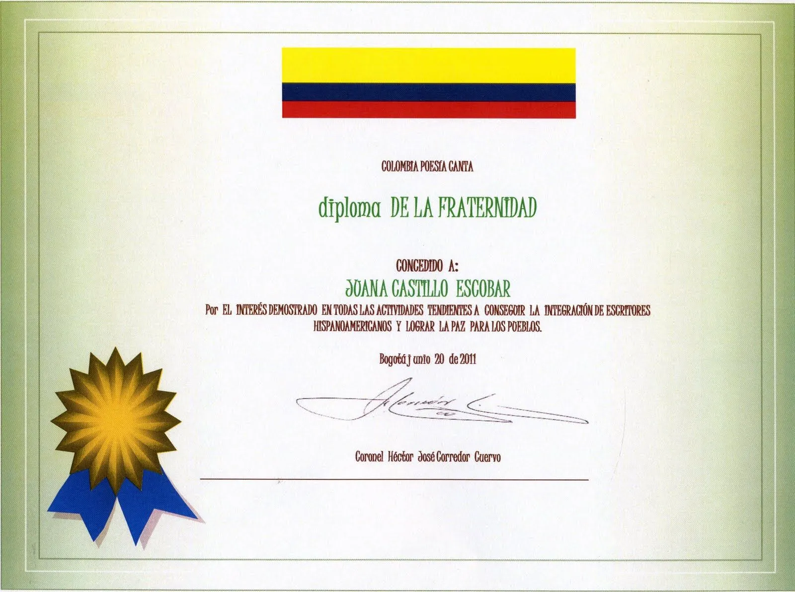 El pasado mes de junio me enviaron este diploma que quiero compartir ...