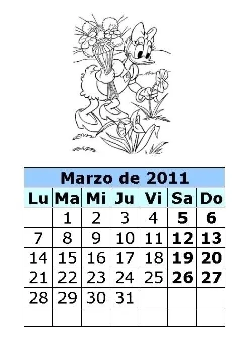 Calendario Mes de Marzo 2011 para colorear