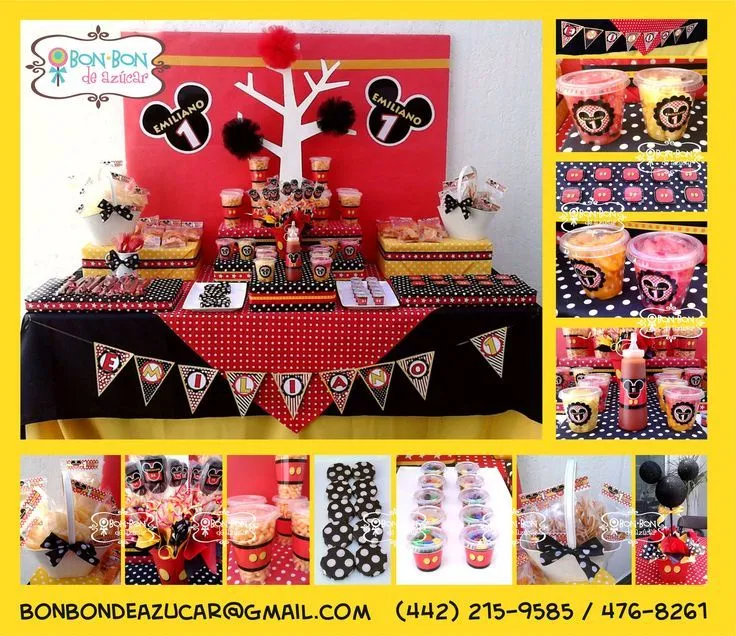 Mesa de snacks y dulces con tema de Mickey Mouse para cumpleaños ... Mesa de snacks y dulces con tema de Mickey Mouse para cumpleaños ...
