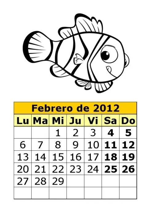 Calendario de Nemo para colorear de 2012 (1ª parte) : Calendarios ... Calendario de Nemo para colorear de 2012 (1ª parte) : Calendarios ...