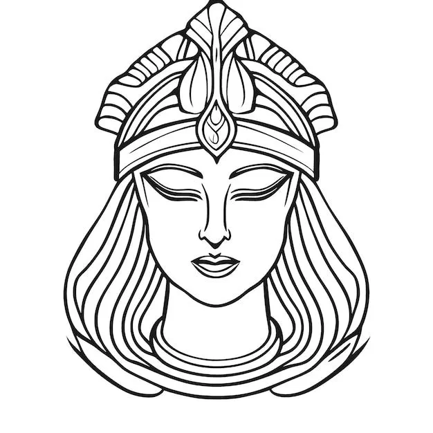 Mesopotamia cara reina vector ilustración línea arte | Vector Premium Mesopotamia cara reina vector ilustración línea arte | Vector Premium