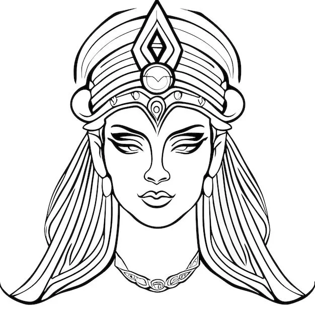 Mesopotamia cara reina vector ilustración línea arte | Vector Premium