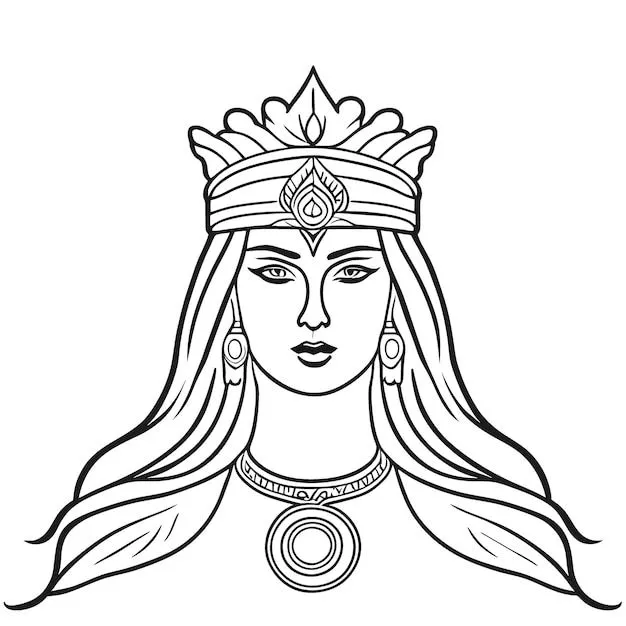 Mesopotamia reina vector ilustración línea arte | Vector Premium