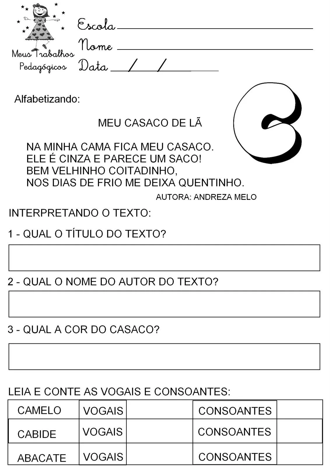 Meus Trabalhos Pedagógicos ®: Alfabetizando Meus Trabalhos Pedagógicos ®: Alfabetizando