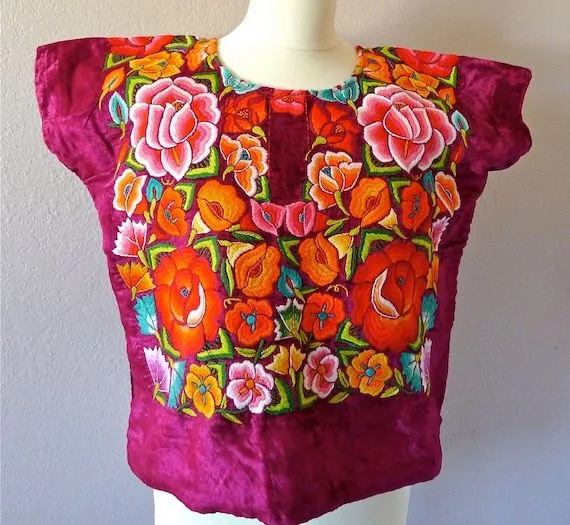 Mexicano bordado blusa huipil Tehuana Pink ROSA por LivingTextiles Mexicano bordado blusa huipil Tehuana Pink ROSA por LivingTextiles