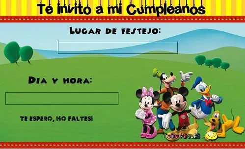 Invitaciones de Mickey para descargar gratis | Todo Peques