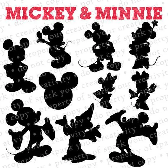Mickey Mouse and Minnie Mouse Silhouettes // Minnie Mouse ... Mickey Mouse and Minnie Mouse Silhouettes // Minnie Mouse ...