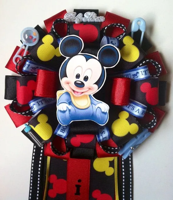 Mickey Mouse baby shower corsage on Etsy, $25.00 | Modern Mums ... Mickey Mouse baby shower corsage on Etsy, $25.00 | Modern Mums ...