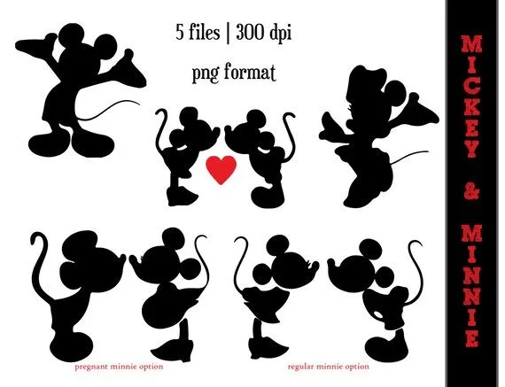 Mickey Mouse y Minnie Mouse siluetas / / por SparkYourCreativity Mickey Mouse y Minnie Mouse siluetas / / por SparkYourCreativity