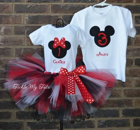 mickey tutus | Boy/Girl Twin Mickey and Minnie Red Polka Dot ...