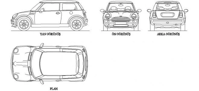 Mini cooper autocad çizimi - mini cooper plan çizimi - mini cooper ...