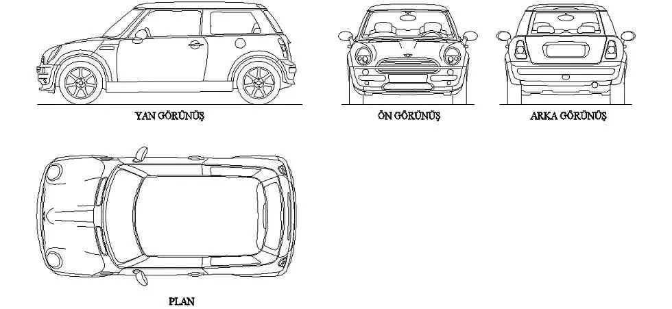 Mini Cooper Plan çizimi | Dwg indir