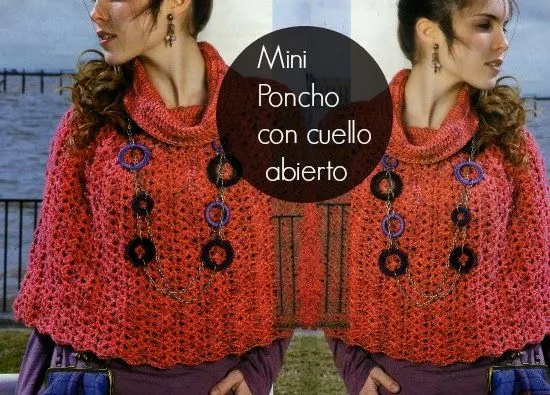 Mini Poncho con cuello desbocado - Patrones Crochet