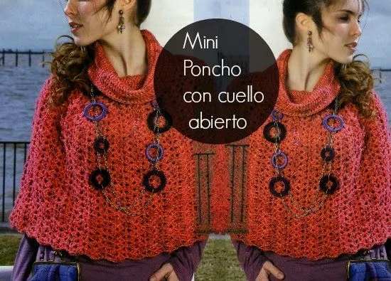 Mini Poncho con cuello desbocado - Patrones Crochet Mini Poncho con cuello desbocado - Patrones Crochet