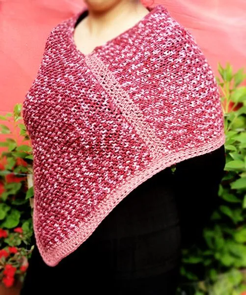 Mini Poncho matizado palo rosa, tejido a mano con 2 palillos y ...