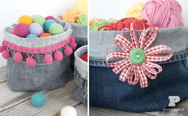 Minicestas hechas con pantalones viejos - Manualidades de tela y ...