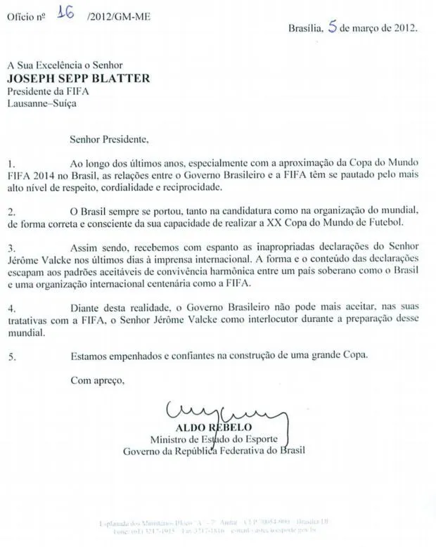 Ministro oficializa pedido de novo interlocutor da Copa de 2014 à ... Ministro oficializa pedido de novo interlocutor da Copa de 2014 à ...