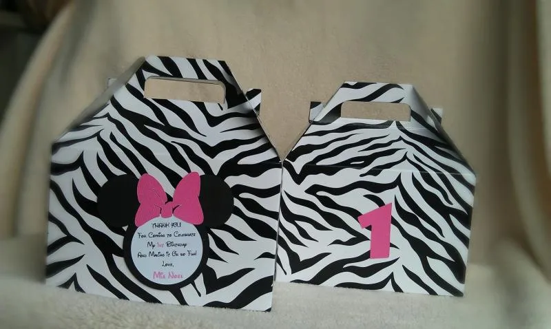 Zebra print Minnie Mouse Favor box with hot pink bow for birthday or ... Zebra print Minnie Mouse Favor box with hot pink bow for birthday or ...