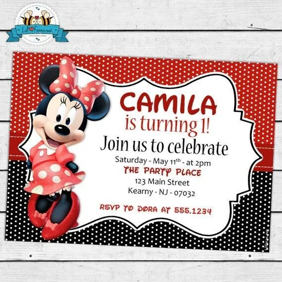 Minnie Mouse cumpleaños invitación por LilFacesPrintables en Etsy