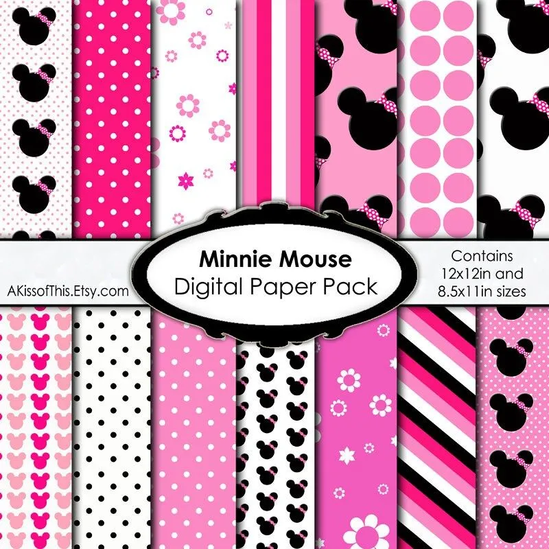 Minnie Mouse Digital Paper Pack Scrapbook Pages by AKissOfThis Minnie Mouse Digital Paper Pack Scrapbook Pages by AKissOfThis