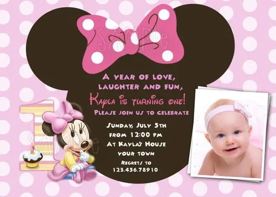 Minnie Mouse First Birthday Invitations | Drevio Invitations Design