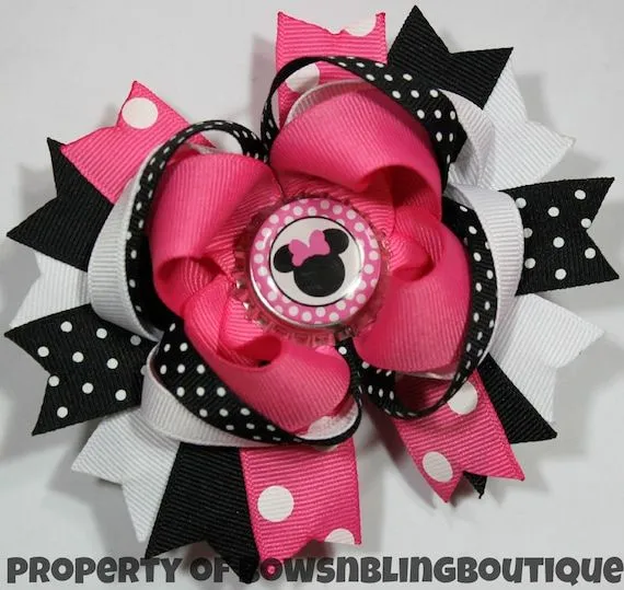 Minnie Mouse Hair Bow Hot Pink and Black by BowsNBlingBoutique