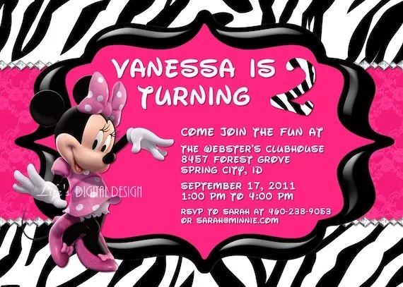Tarjetas de invitación Minnie cebra Mouse para imprimir - Imagui
