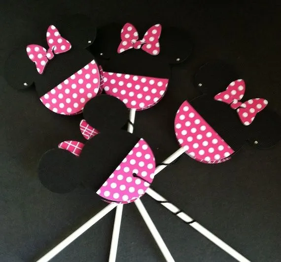 Minnie Mouse Pink Polka Dot Cup Cake Toppers by ATime2beeunique Minnie Mouse Pink Polka Dot Cup Cake Toppers by ATime2beeunique