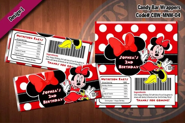 MINNIE MOUSE Printable Candy Bar Wrappers - Large Red and White ...